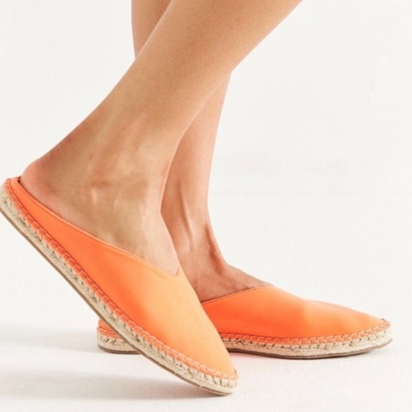 Urban Outfitters Neon Orange Espadrille Mules, Size 8 - Picture 1 of 6